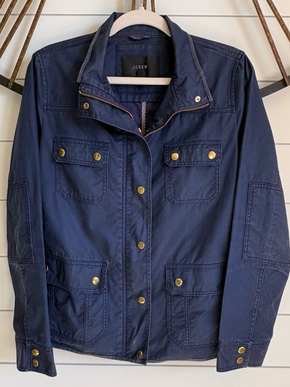 J Crew Navy Blue Utility/Field Jacket in Waxed Cotton w Distinctive Gold Snaps M - Picture 8 of 15